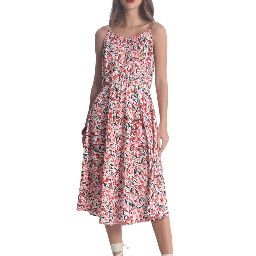 Molly Bracken Colorful Floral Open Tie Back Sleeveless Midi Dress